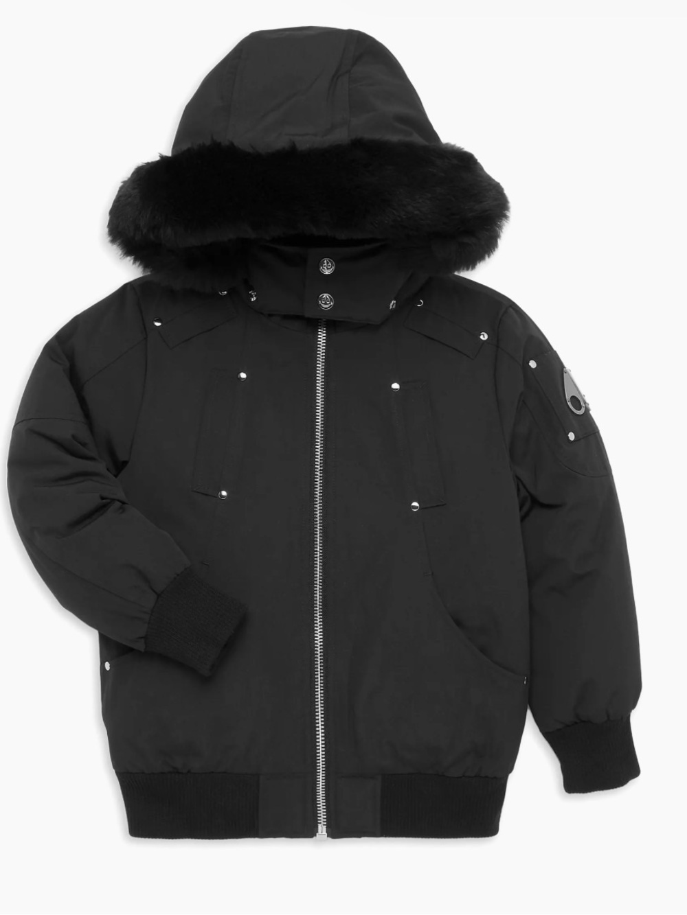 Moose Knuckles Black Hooded Puffer Jacket with Fur Trim